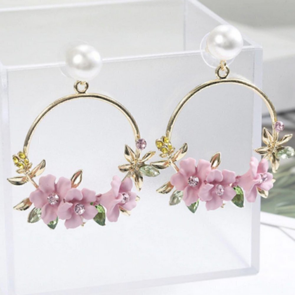 Boho Round Circle Earrings Sweet Flower jewelry